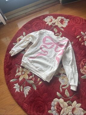 Dry Goods White Sweatshirt with Pink Ribbon Graphic